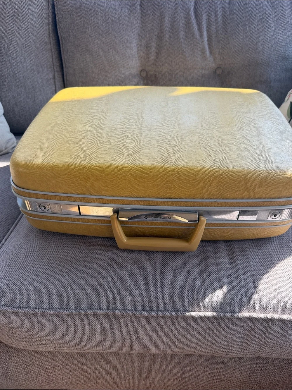 Vintage Samsonite mustard yellow or harvest gold hard-shell suitcase